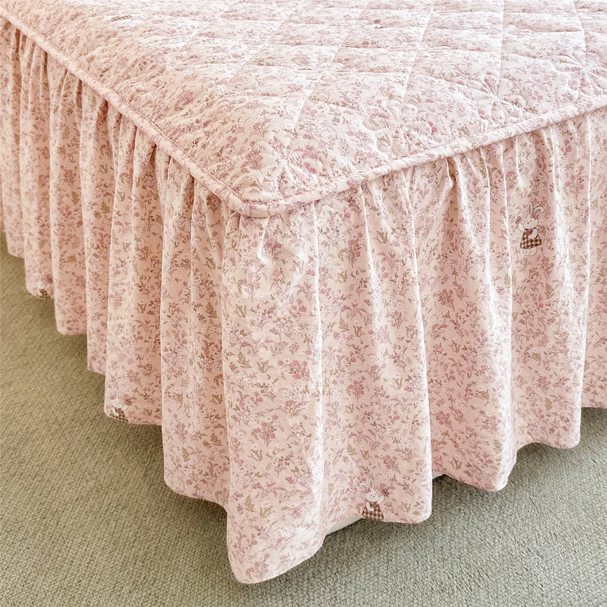 91家纺网 家纺一手货源 找家纺 十个点家纺 2025新款加厚磨毛木棉床裙三件套-绫罗系列 蝴蝶兔