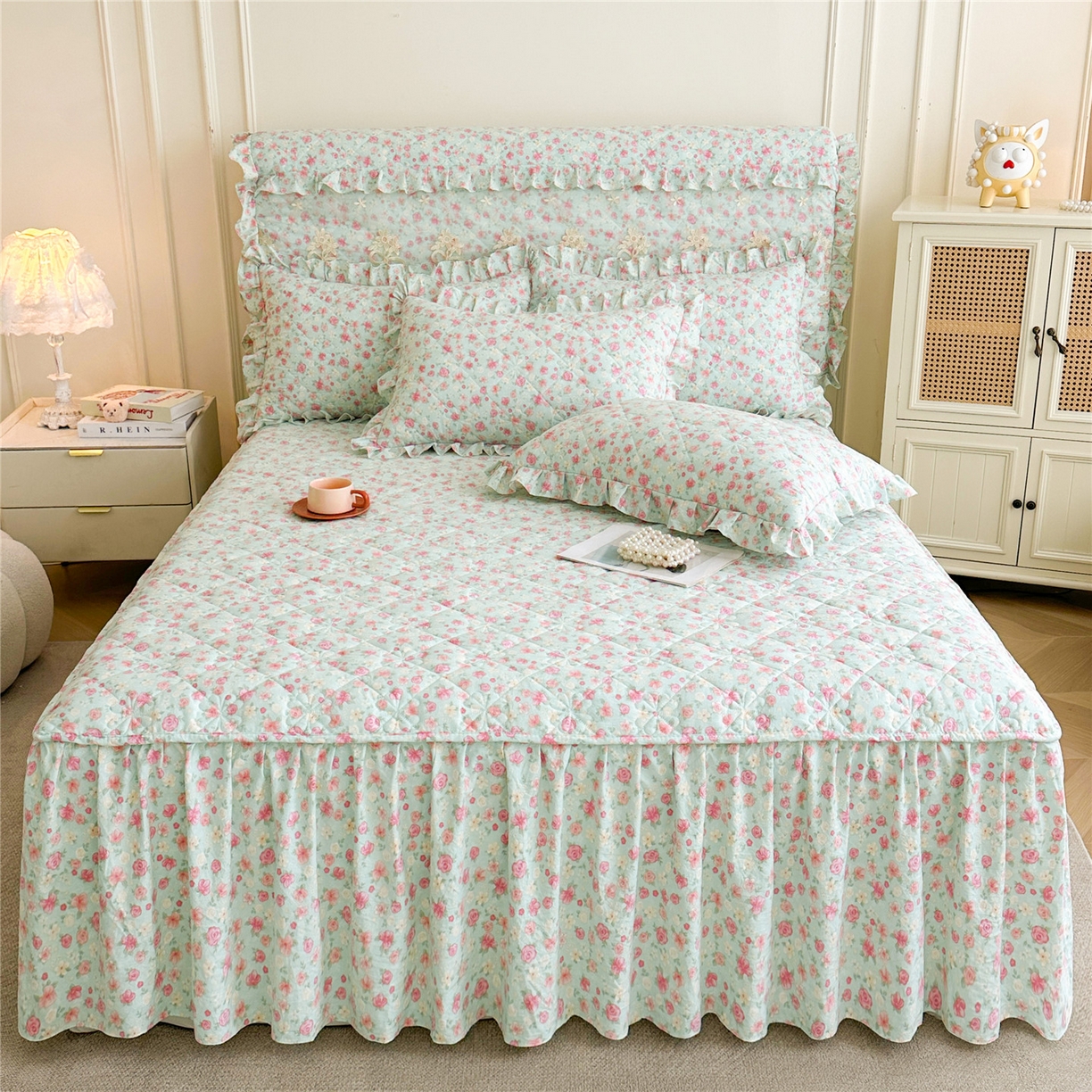 十个点家纺 2025新款加厚磨毛木棉床裙三件套-绫罗系列 海棠花