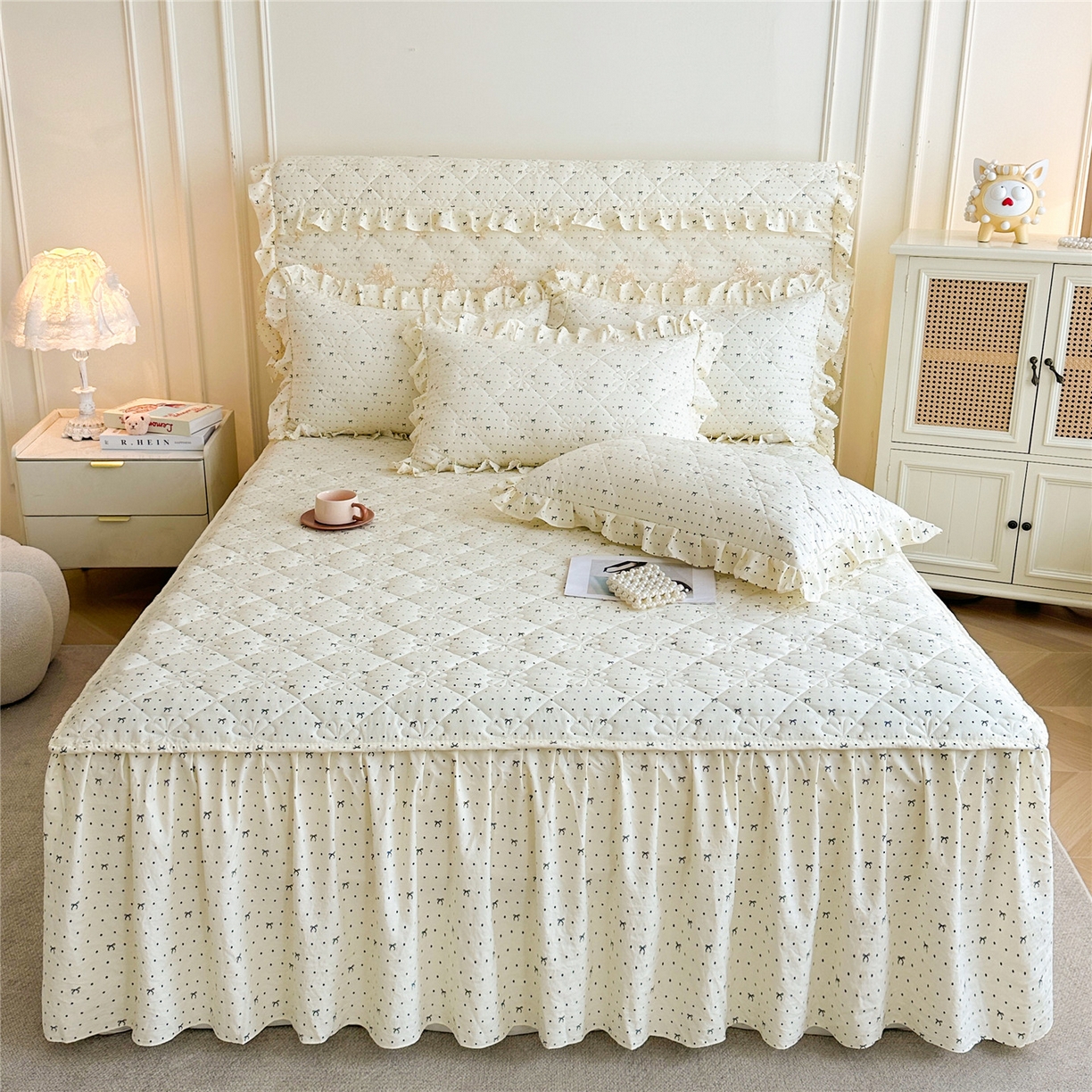 91家纺网 家纺一手货源 找家纺 （总）十个点家纺 2025新款加厚磨毛木棉床裙三件套-绫罗系列