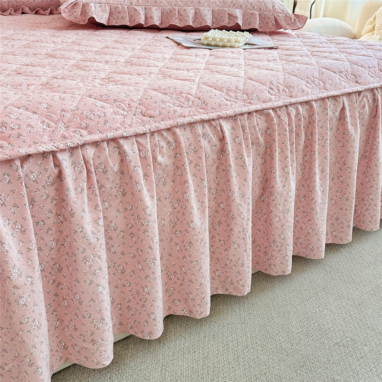 91家纺网 家纺一手货源 找家纺 （总）十个点家纺 2025新款加厚磨毛木棉床裙三件套-绫罗系列