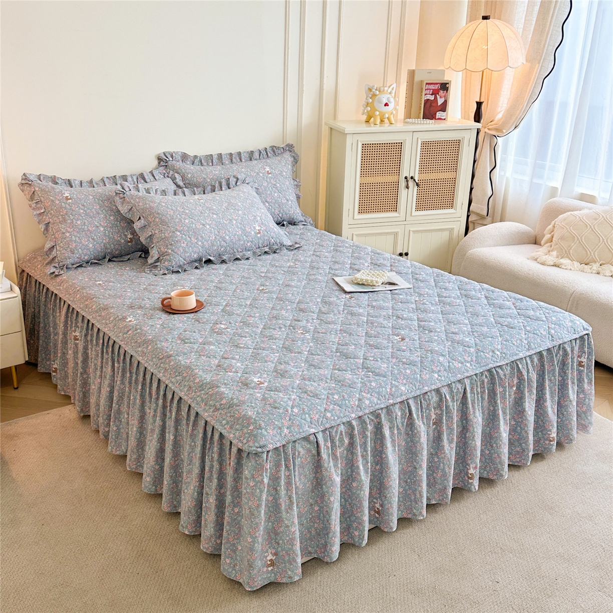 91家纺网 家纺一手货源 找家纺 十个点家纺 2025新款加厚磨毛木棉床裙三件套-绫罗系列 米兰