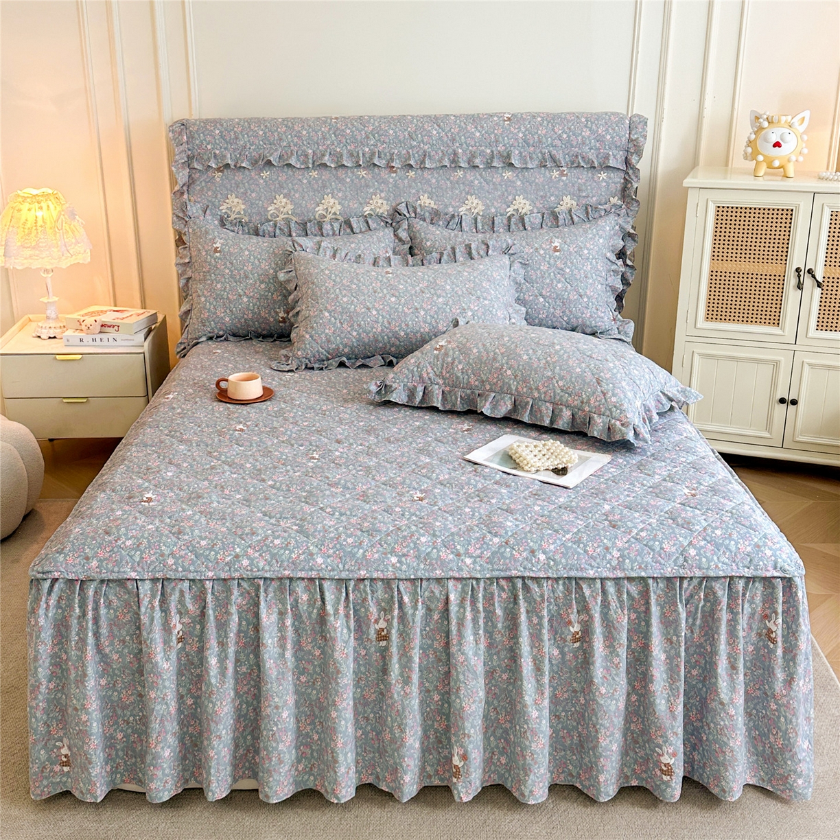 91家纺网 家纺一手货源 找家纺 （总）十个点家纺 2025新款加厚磨毛木棉床裙三件套-绫罗系列