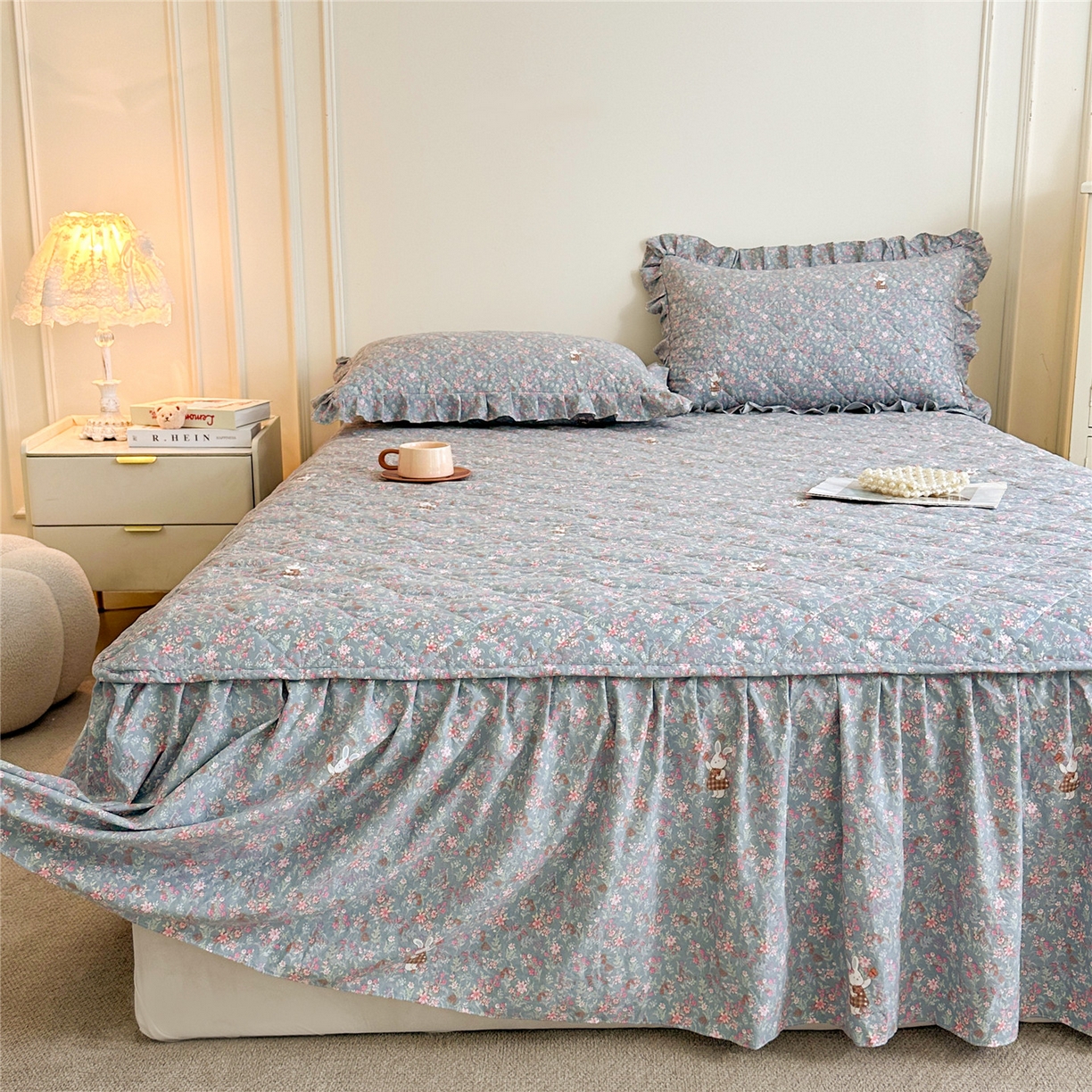 91家纺网 家纺一手货源 找家纺 十个点家纺 2025新款加厚磨毛木棉床裙三件套-绫罗系列 米兰