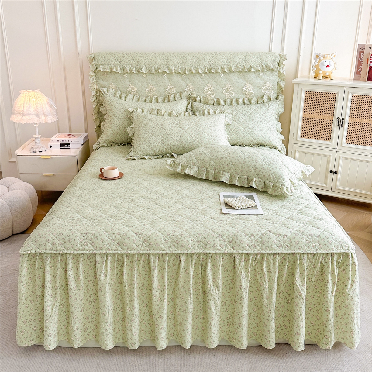 91家纺网 家纺一手货源 找家纺 （总）十个点家纺 2025新款加厚磨毛木棉床裙三件套-绫罗系列