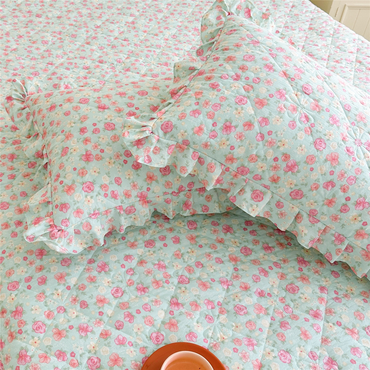 91家纺网 家纺一手货源 找家纺 十个点家纺 2025新款加厚磨毛木棉床裙三件套-绫罗系列 海棠花