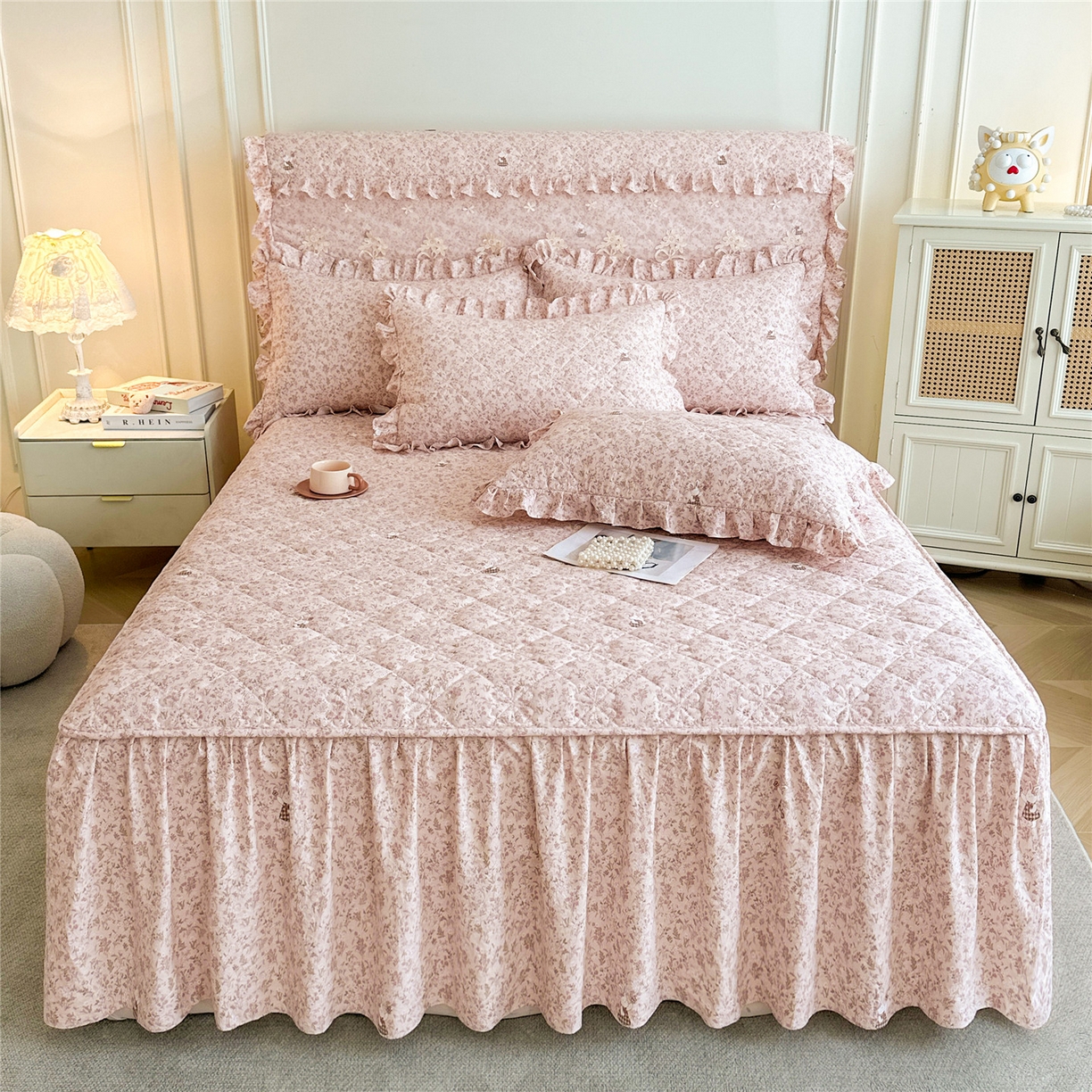 十个点家纺 2025新款加厚磨毛木棉床裙三件套-绫罗系列 蝴蝶兔