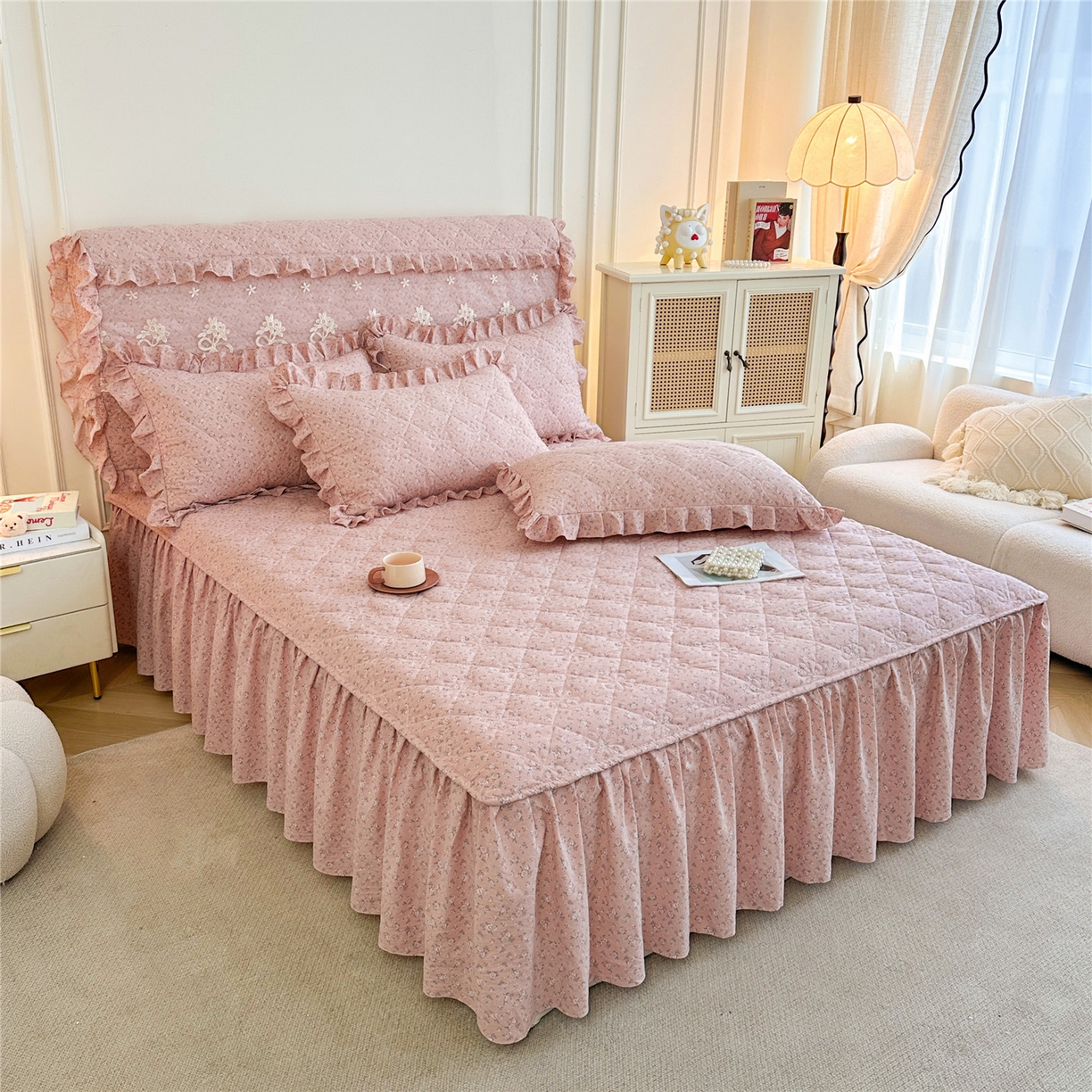 91家纺网 家纺一手货源 找家纺 （总）十个点家纺 2025新款加厚磨毛木棉床裙三件套-绫罗系列