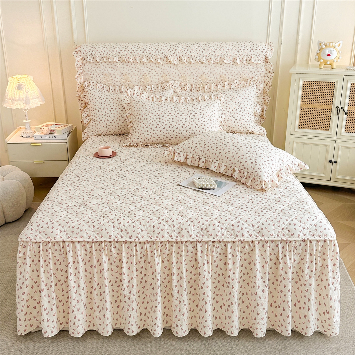 91家纺网 家纺一手货源 找家纺 （总）十个点家纺 2025新款加厚磨毛木棉床裙三件套-绫罗系列