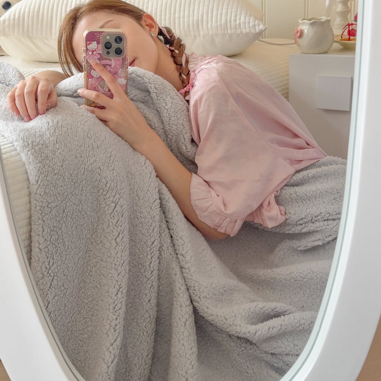 91家纺网 家纺一手货源 找家纺 顾里家纺 2025新款韩系糯叽叽纯色羊羔绒毯毛毯毯子 淡雾灰