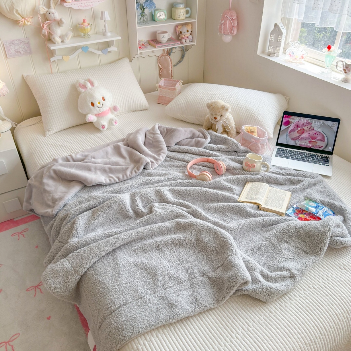 91家纺网 家纺一手货源 找家纺 顾里家纺 2025新款韩系糯叽叽纯色羊羔绒毯毛毯毯子 淡雾灰