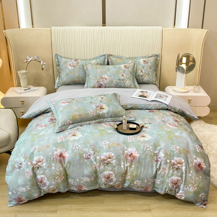 91家纺网 家纺一手货源 找家纺 红日子纺织品 2025新款A类全棉磨毛数码印花四件套 淡雅如梦