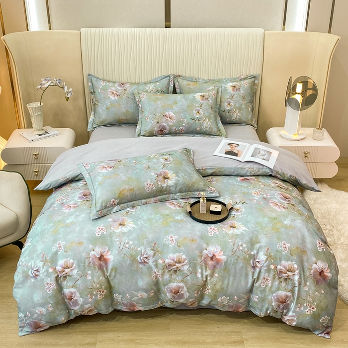 91家纺网 家纺一手货源 找家纺 红日子纺织品 2025新款A类全棉磨毛数码印花四件套 淡雅如梦