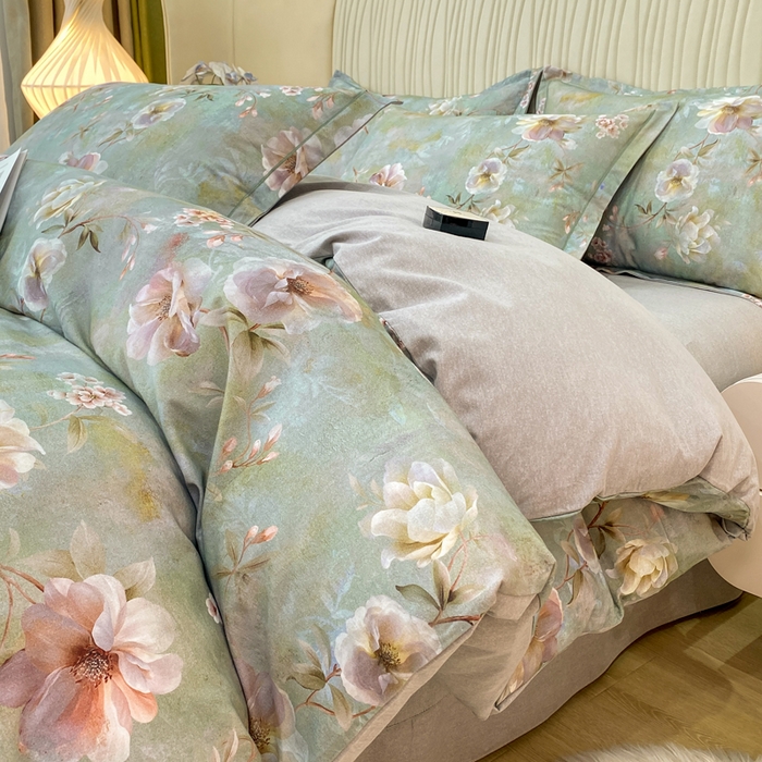 红日子纺织品 2025新款A类全棉磨毛数码印花四件套 淡雅如梦