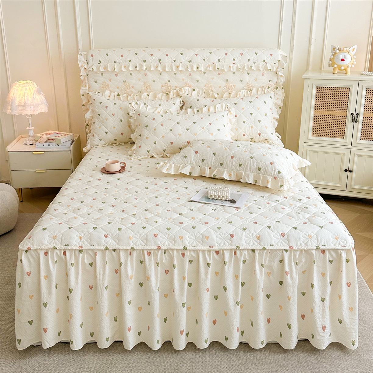 十个点家纺 2025新款加厚磨毛木棉床裙三件套-绫罗系列 心愿-米