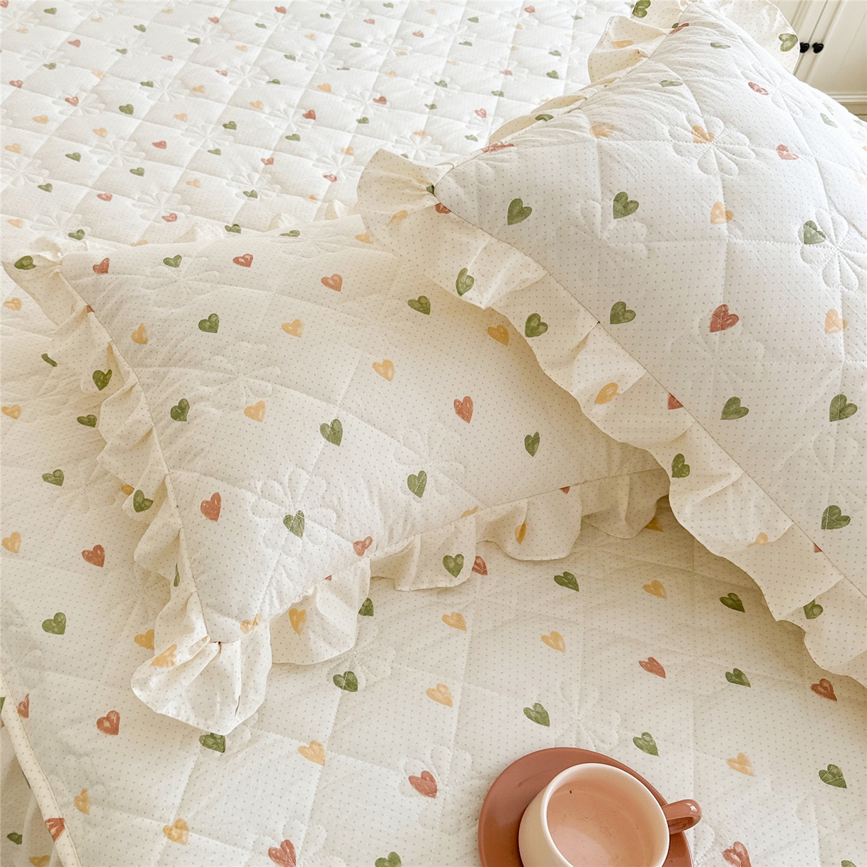 91家纺网 家纺一手货源 找家纺 十个点家纺 2025新款加厚磨毛木棉床裙三件套-绫罗系列 心愿-米