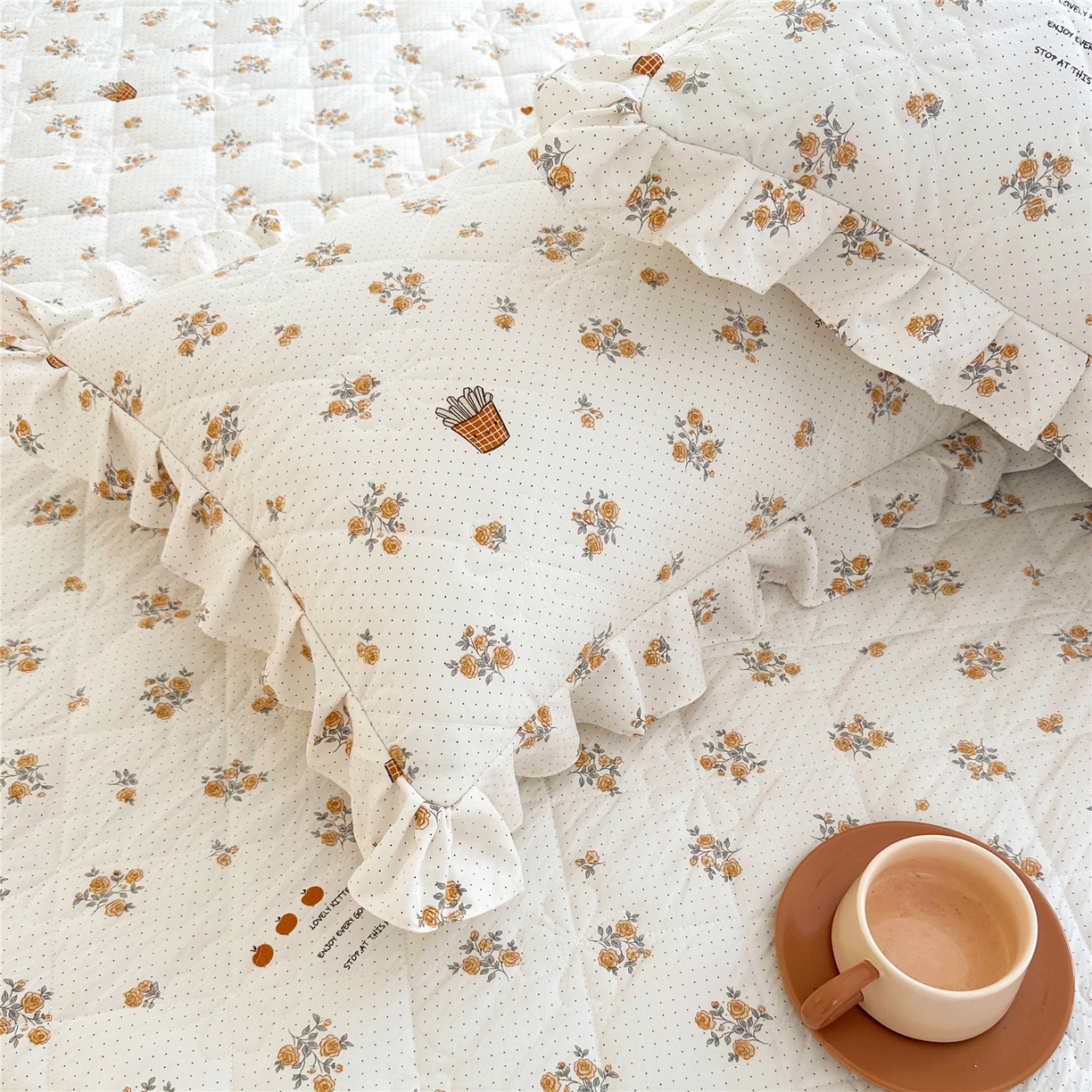 91家纺网 家纺一手货源 找家纺 十个点家纺 2025新款加厚磨毛木棉床裙三件套-绫罗系列 木棉花