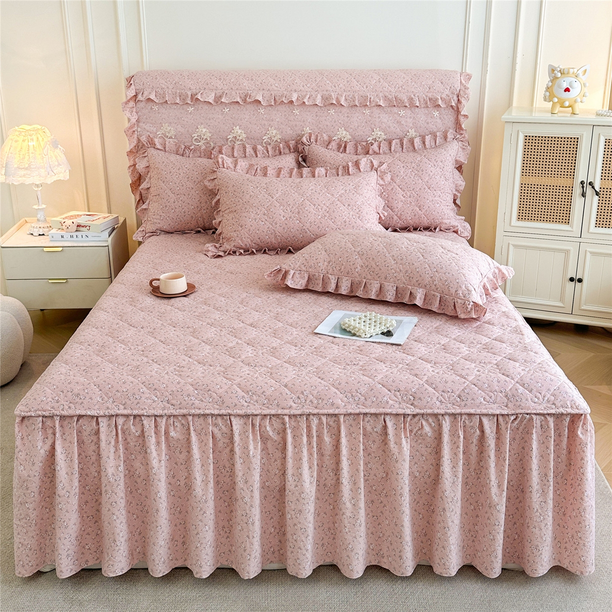 十个点家纺 2025新款加厚磨毛木棉床裙三件套-绫罗系列 爱意萌萌