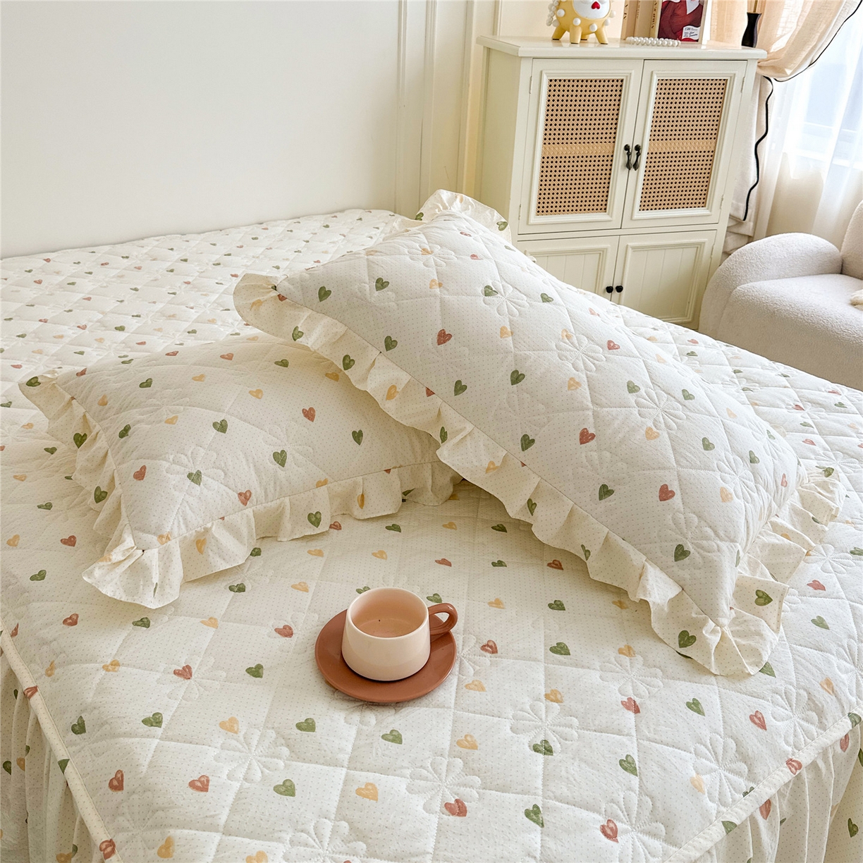 91家纺网 家纺一手货源 找家纺 十个点家纺 2025新款加厚磨毛木棉床裙三件套-绫罗系列 心愿-米