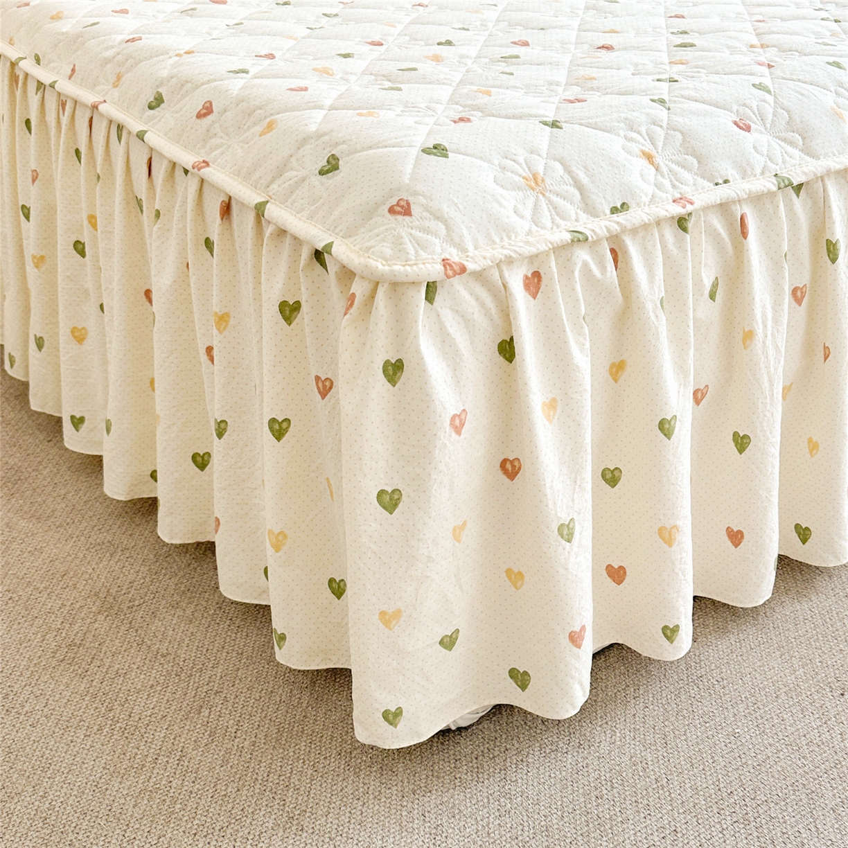 91家纺网 家纺一手货源 找家纺 十个点家纺 2025新款加厚磨毛木棉床裙三件套-绫罗系列 心愿-米