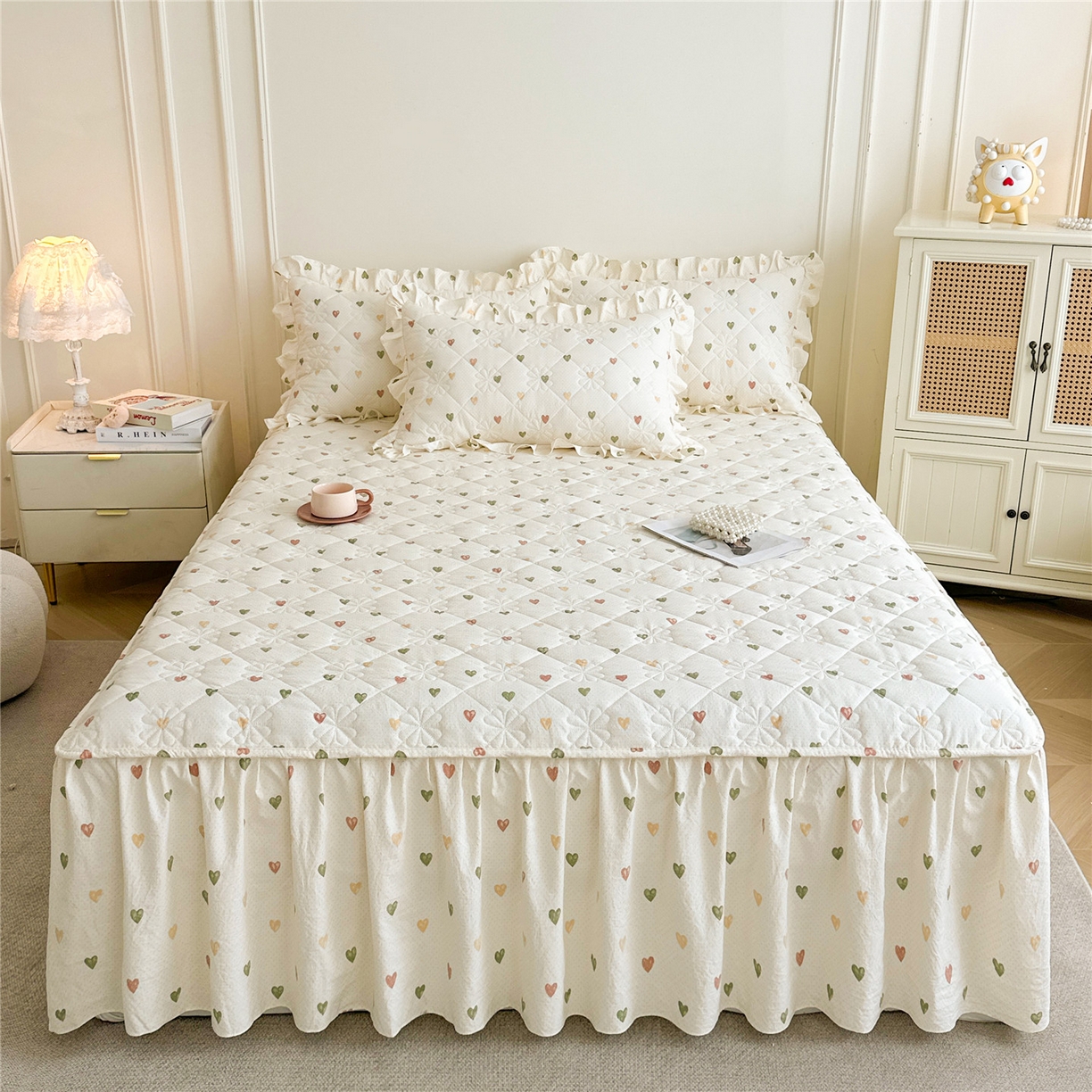 91家纺网 家纺一手货源 找家纺 十个点家纺 2025新款加厚磨毛木棉床裙三件套-绫罗系列 心愿-米