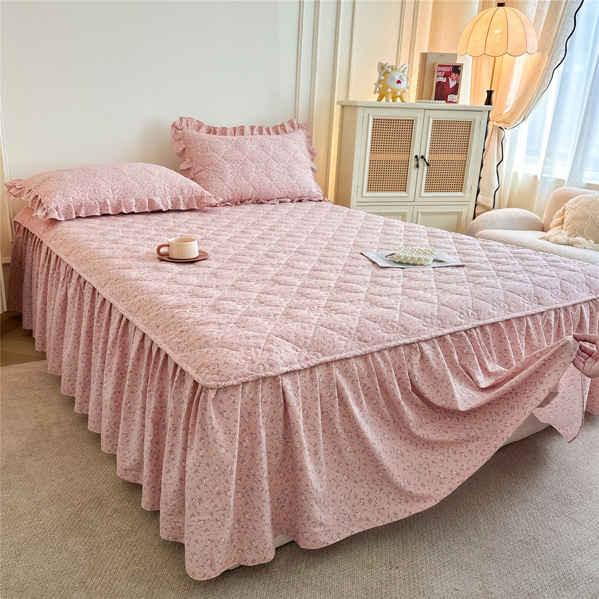 91家纺网 家纺一手货源 找家纺 （总）十个点家纺 2025新款加厚磨毛木棉床裙三件套-绫罗系列