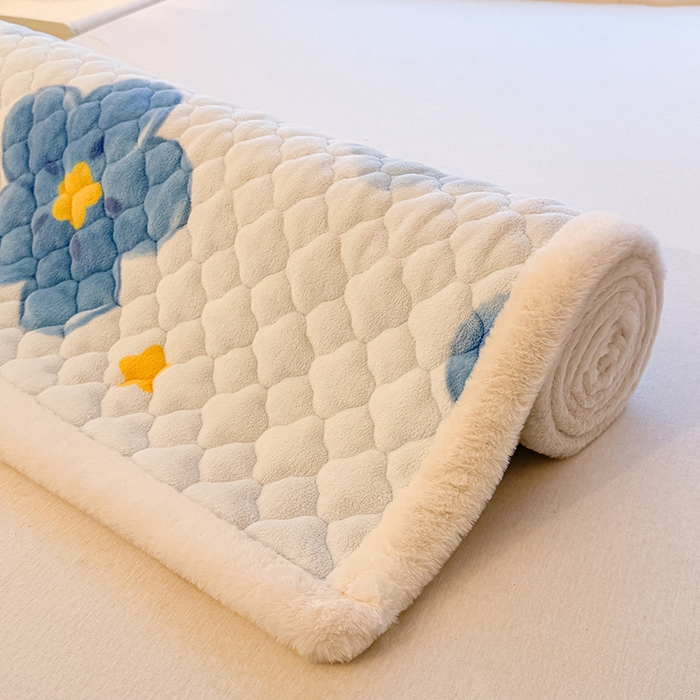 91家纺网 家纺一手货源 找家纺 喜居 2025新款高克重印花牛奶绒夹棉床褥床垫子褥子床护垫 元气喵