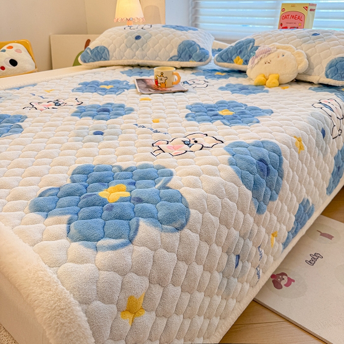 91家纺网 家纺一手货源 找家纺 喜居 2025新款高克重印花牛奶绒夹棉床褥床垫子褥子床护垫 元气喵