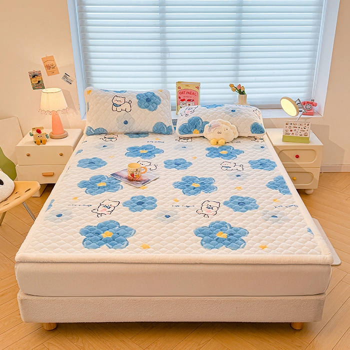 91家纺网 家纺一手货源 找家纺 喜居 2025新款高克重印花牛奶绒夹棉床褥床垫子褥子床护垫 元气喵