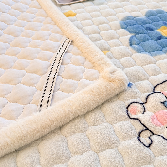 91家纺网 家纺一手货源 找家纺 喜居 2025新款高克重印花牛奶绒夹棉床褥床垫子褥子床护垫 元气喵