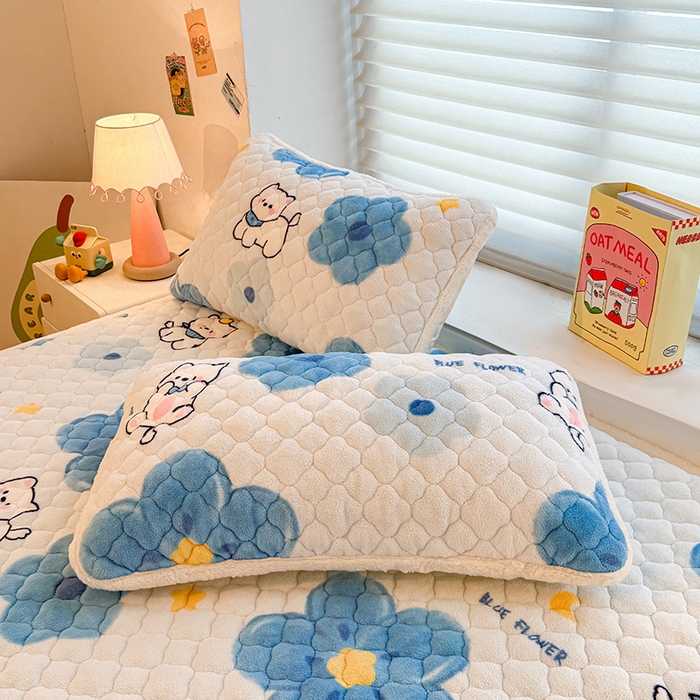 91家纺网 家纺一手货源 找家纺 喜居 2025新款高克重印花牛奶绒夹棉床褥床垫子褥子床护垫 元气喵