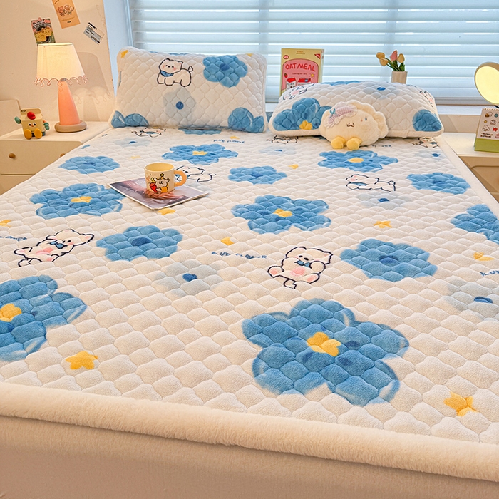 91家纺网 家纺一手货源 找家纺 喜居 2025新款高克重印花牛奶绒夹棉床褥床垫子褥子床护垫 元气喵