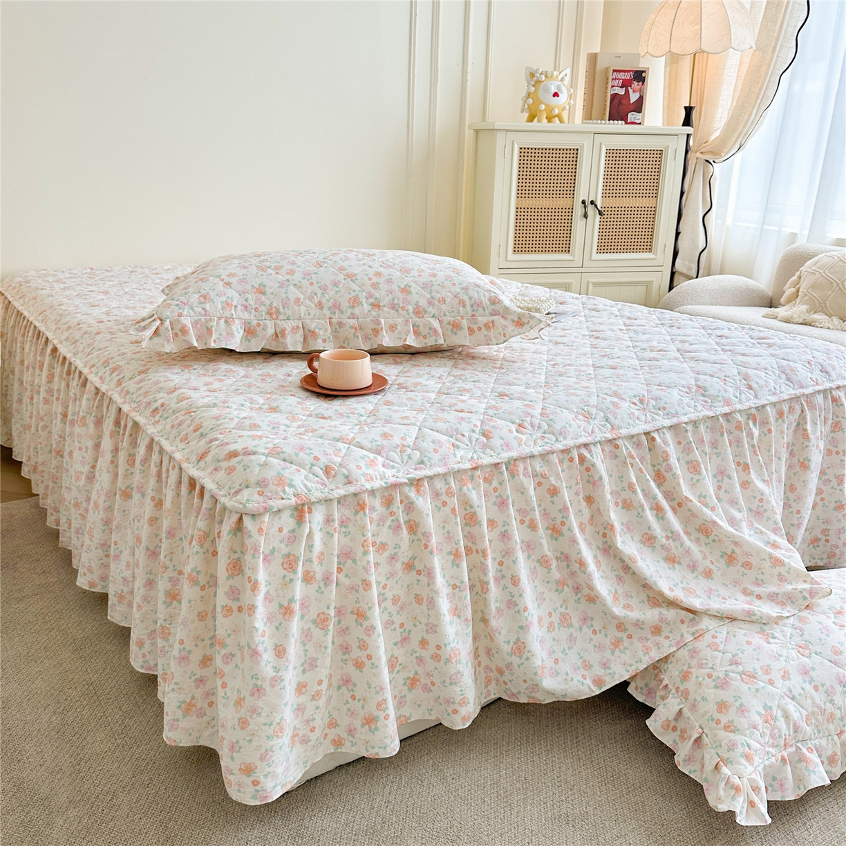 91家纺网 家纺一手货源 找家纺 十个点家纺 2025新款加厚磨毛木棉床裙三件套-绫罗系列 花千骨