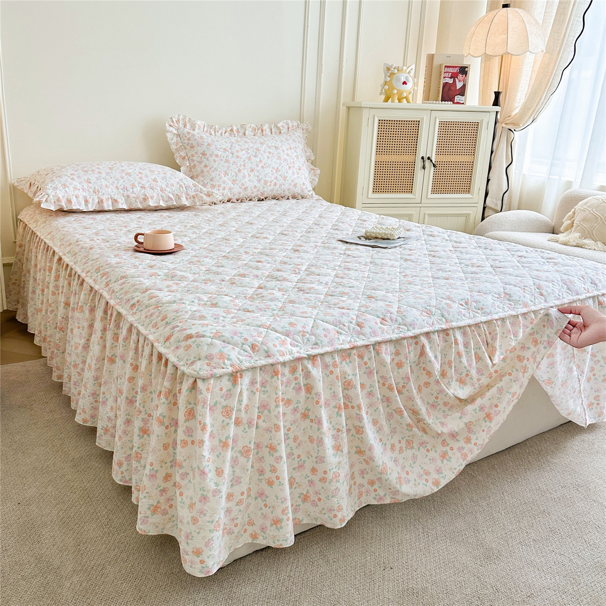 91家纺网 家纺一手货源 找家纺 十个点家纺 2025新款加厚磨毛木棉床裙三件套-绫罗系列 花千骨