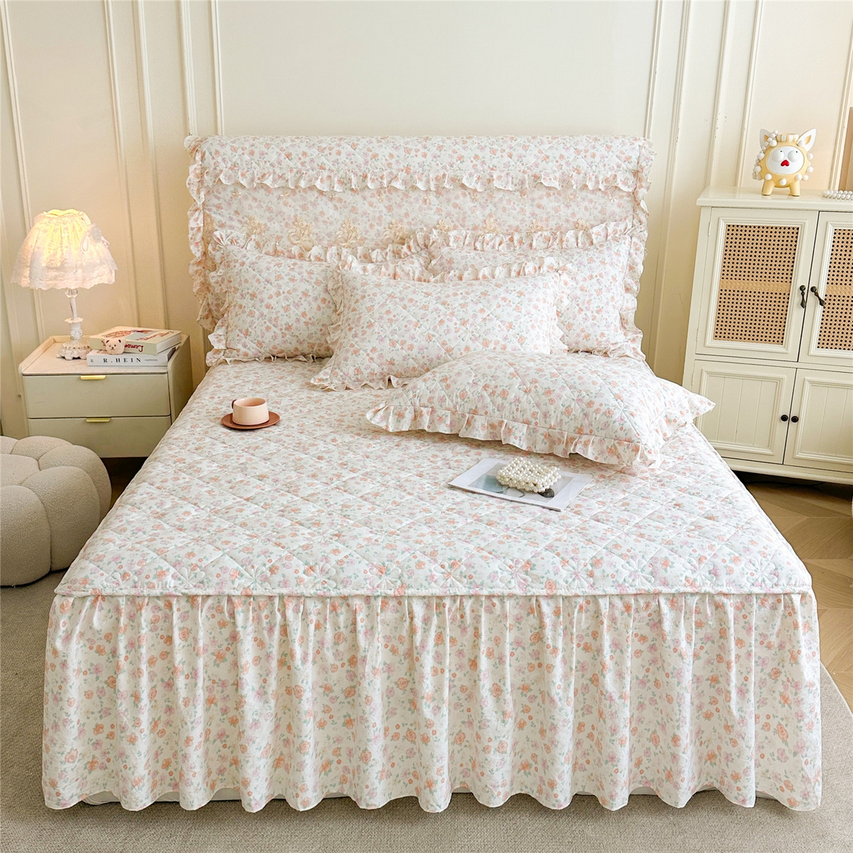 十个点家纺 2025新款加厚磨毛木棉床裙三件套-绫罗系列 花千骨