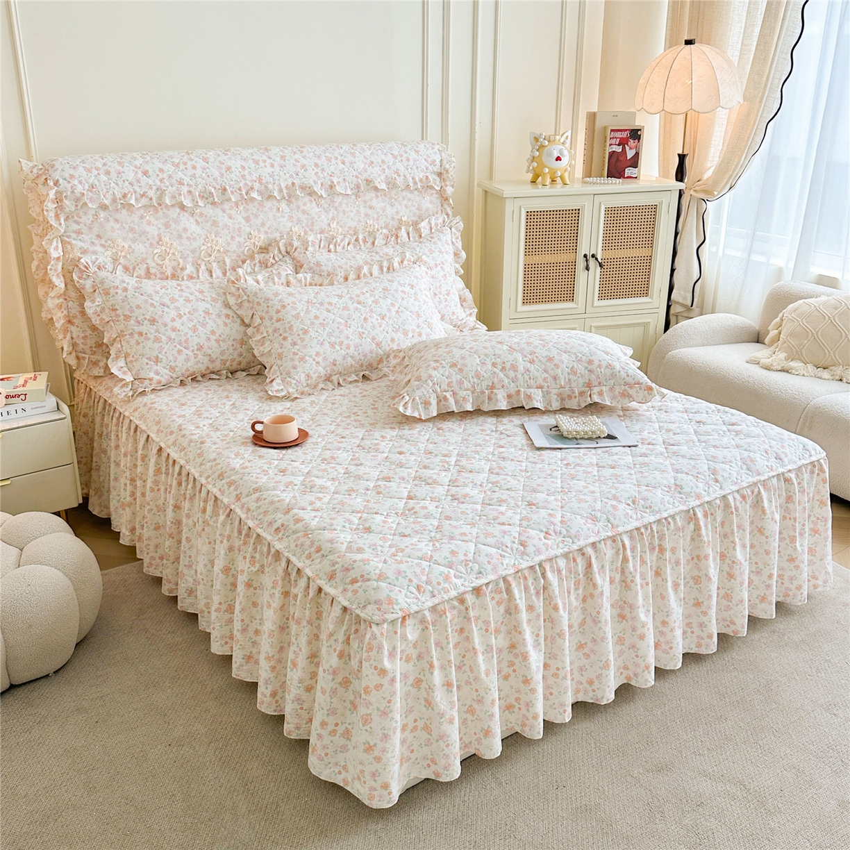 91家纺网 家纺一手货源 找家纺 十个点家纺 2025新款加厚磨毛木棉床裙三件套-绫罗系列 花千骨