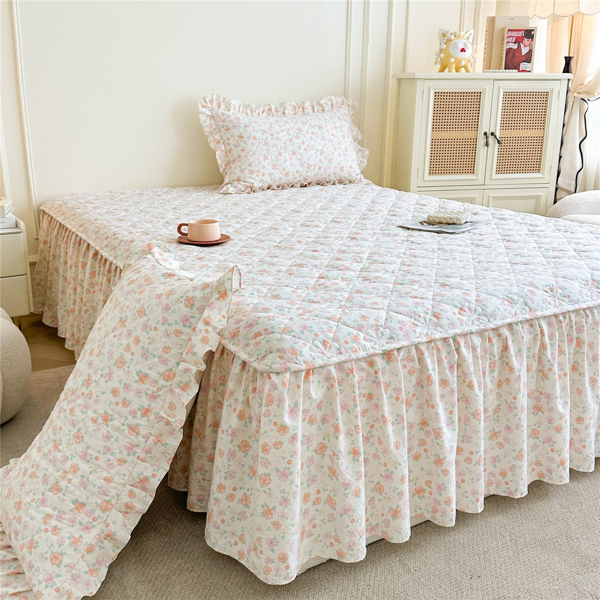 91家纺网 家纺一手货源 找家纺 十个点家纺 2025新款加厚磨毛木棉床裙三件套-绫罗系列 花千骨