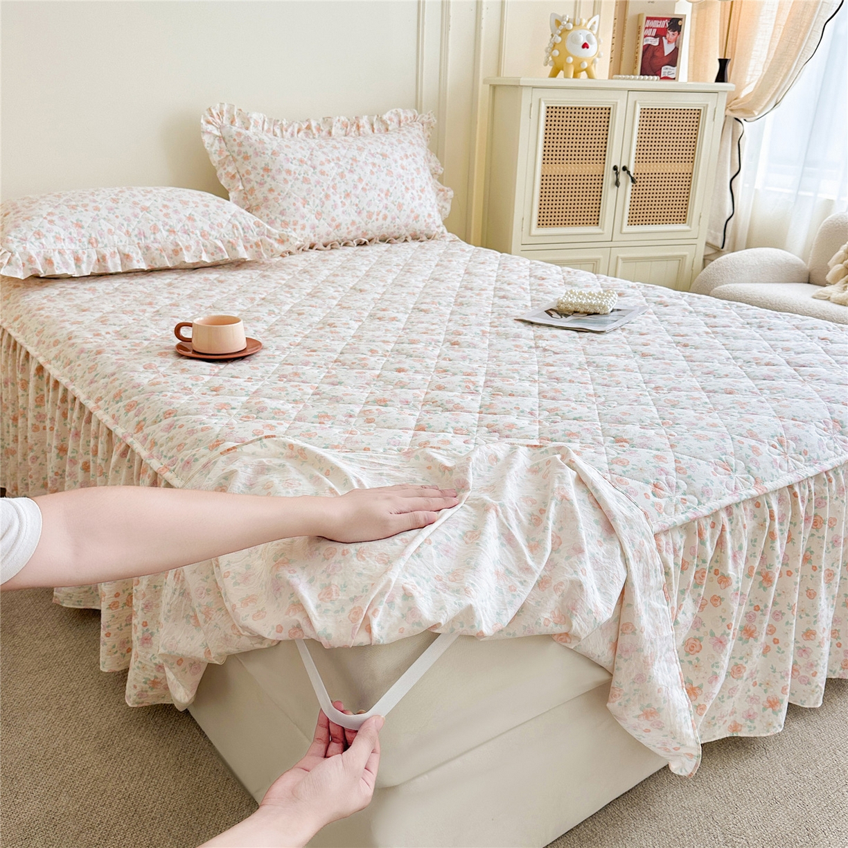 91家纺网 家纺一手货源 找家纺 十个点家纺 2025新款加厚磨毛木棉床裙三件套-绫罗系列 花千骨