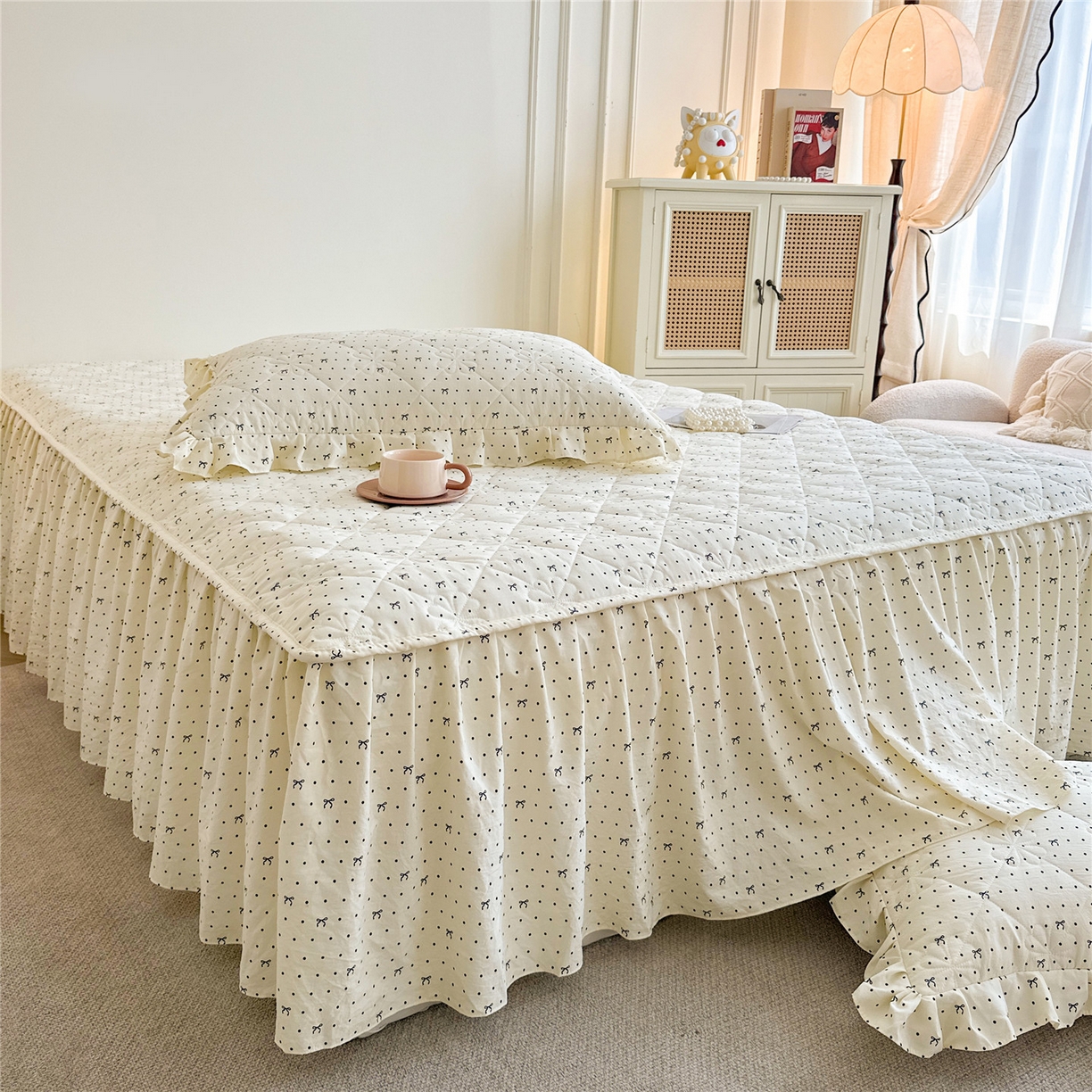 91家纺网 家纺一手货源 找家纺 十个点家纺 2025新款加厚磨毛木棉床裙三件套-绫罗系列 同心结