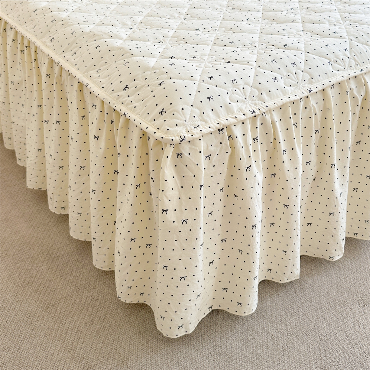 91家纺网 家纺一手货源 找家纺 十个点家纺 2025新款加厚磨毛木棉床裙三件套-绫罗系列 同心结