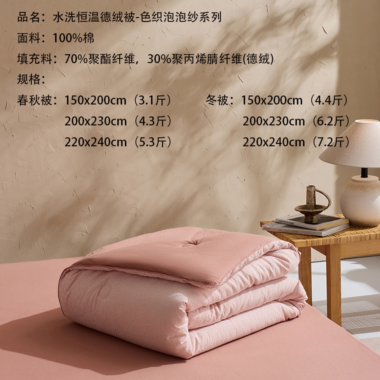 91家纺网 家纺一手货源 找家纺 LADYCOCO可可家居 2025新款针织+梭织被子（春秋被、冬被）被子被芯 泡泡纱被子条纹粉