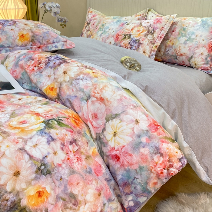 91家纺网 家纺一手货源 找家纺 红日子纺织品 2025新款A类全棉磨毛数码印花四件套 花盏