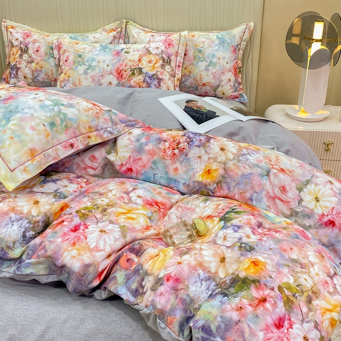 91家纺网 家纺一手货源 找家纺 红日子纺织品 2025新款A类全棉磨毛数码印花四件套 花盏