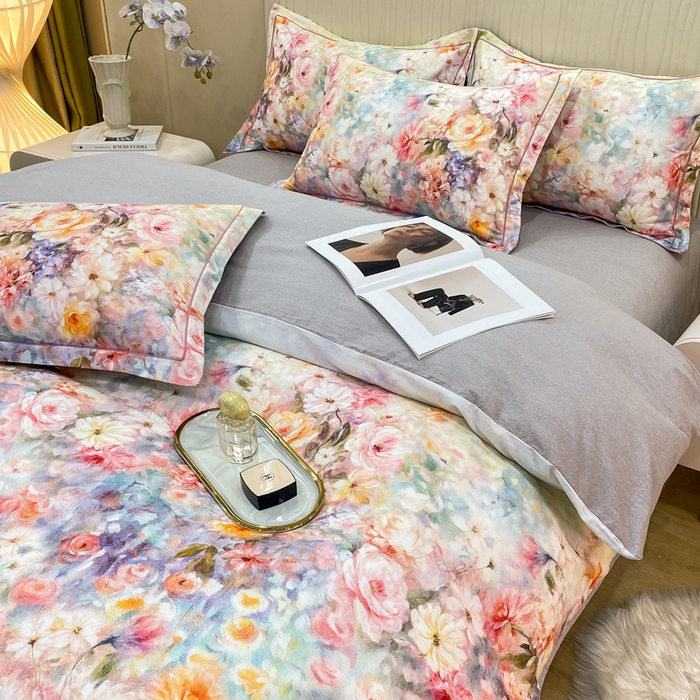 91家纺网 家纺一手货源 找家纺 红日子纺织品 2025新款A类全棉磨毛数码印花四件套 花盏