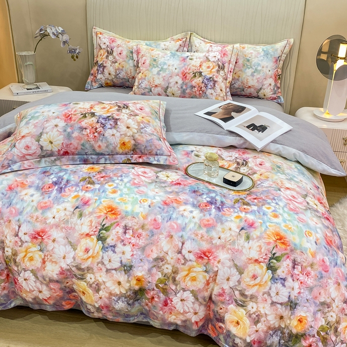 91家纺网 家纺一手货源 找家纺 红日子纺织品 2025新款A类全棉磨毛数码印花四件套 花盏