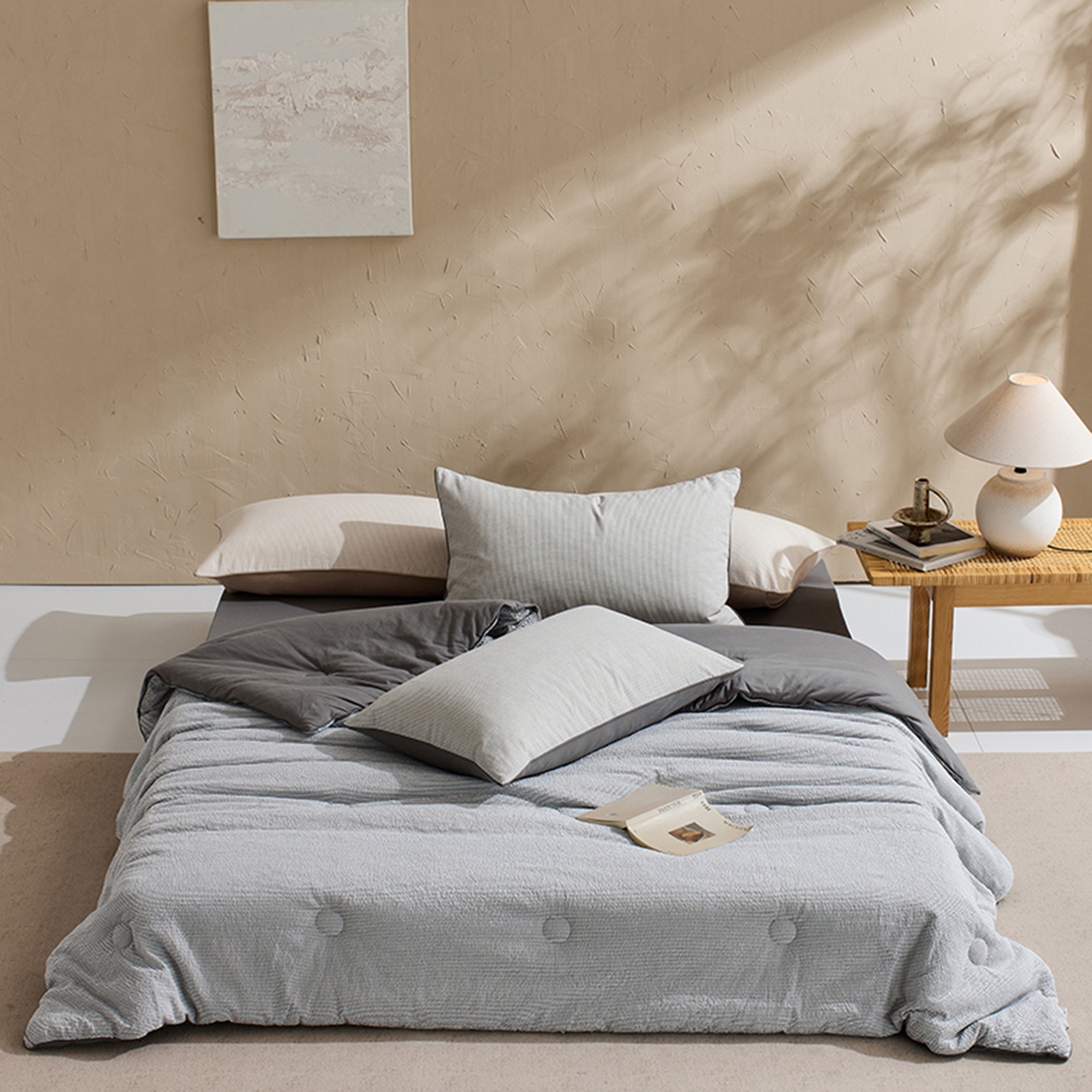 LADYCOCO可可家居 2025新款针织+梭织被子（春秋被、冬被）被子被芯 泡泡纱被子条纹灰