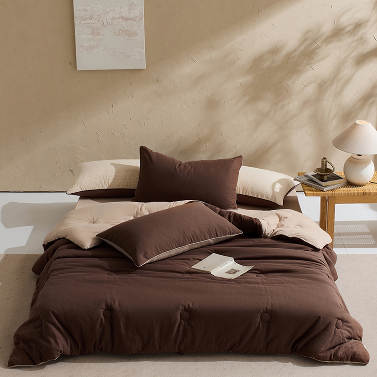 LADYCOCO可可家居 2025新款针织+梭织被子（春秋被、冬被）被子被芯 双层纱被子咖色