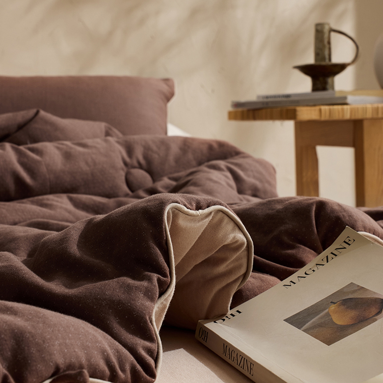 91家纺网 家纺一手货源 找家纺 LADYCOCO可可家居 2025新款针织+梭织被子（春秋被、冬被）被子被芯 双层纱被子咖色