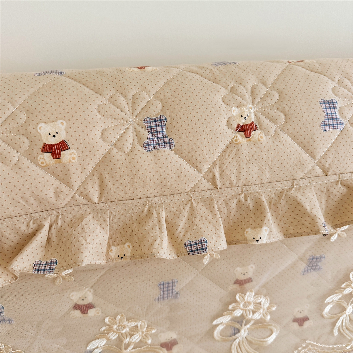 91家纺网 家纺一手货源 找家纺 十个点家纺 2025新款公主风夹棉床头罩-绫罗系列 贝贝熊