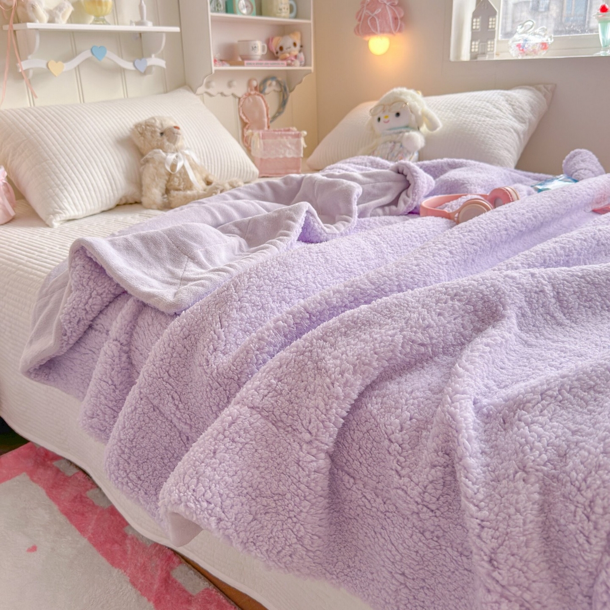 91家纺网 家纺一手货源 找家纺 顾里家纺 2025新款韩系糯叽叽纯色羊羔绒毯毛毯毯子 葡萄紫