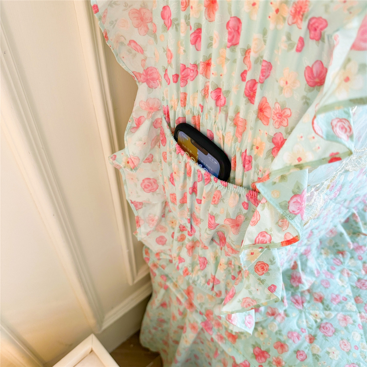 91家纺网 家纺一手货源 找家纺 十个点家纺 2025新款公主风夹棉床头罩-绫罗系列 海棠花